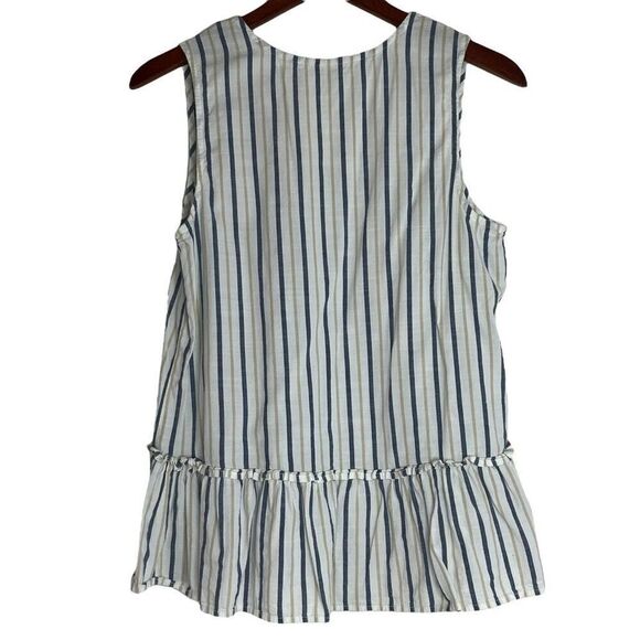 Japna Womens Striped V-Neck Ruffle Peplum Tank Top White Navy Blue Size Large - Picture 8 of 15